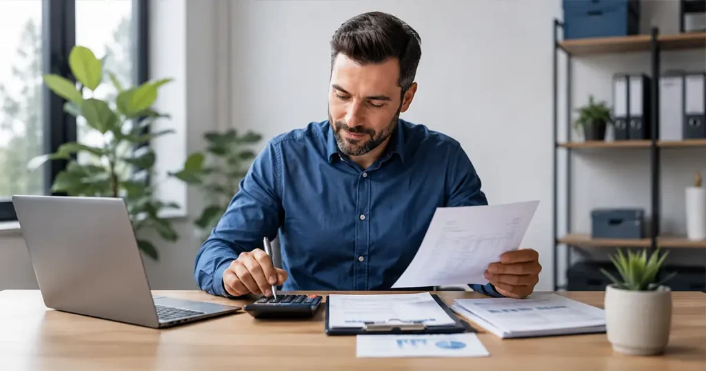 Profissional analisando dados financeiros para definição do regime de Lucro Presumido